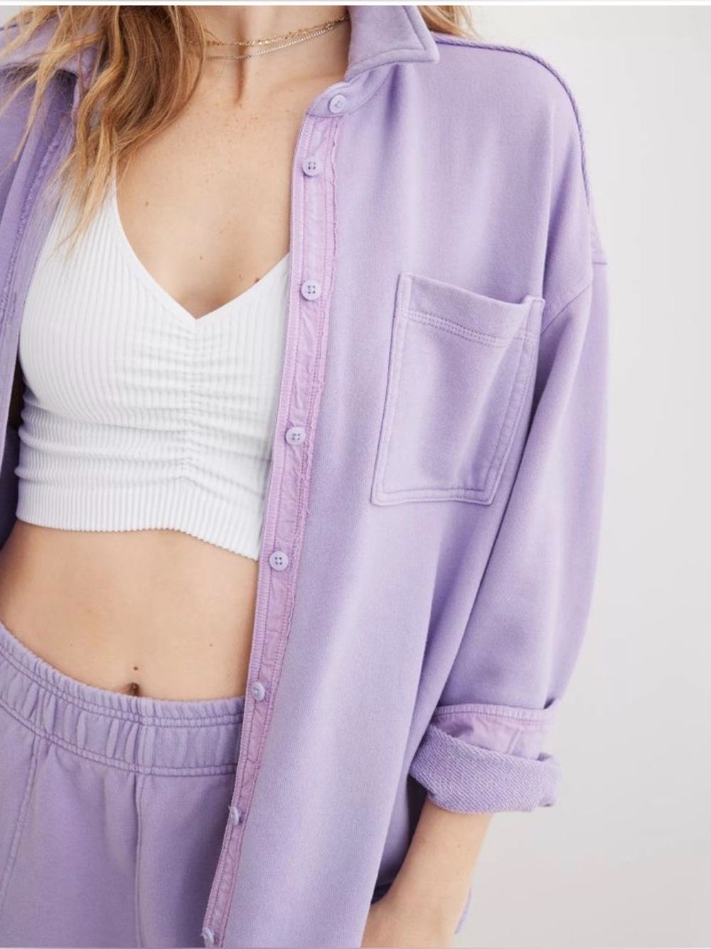 Aerie LumberJane Fleece Shirt Shacket Purple Lilac M